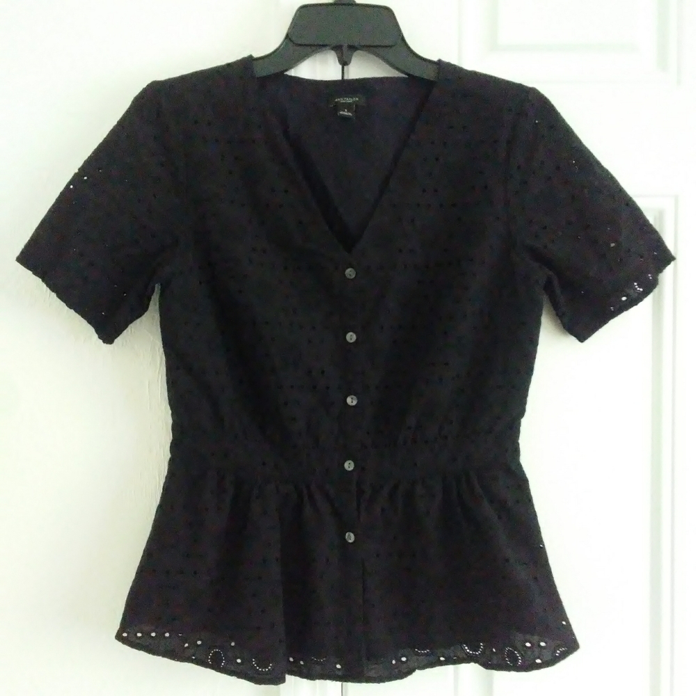 Ann Taylor Black Eyelet Blouse